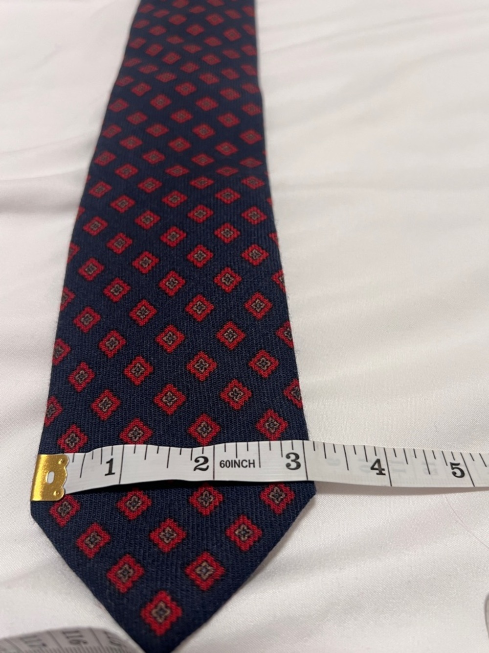 Vintage Canali tie 56” long dark green/blue and red medallions 100% wool - Picture 6 of 8